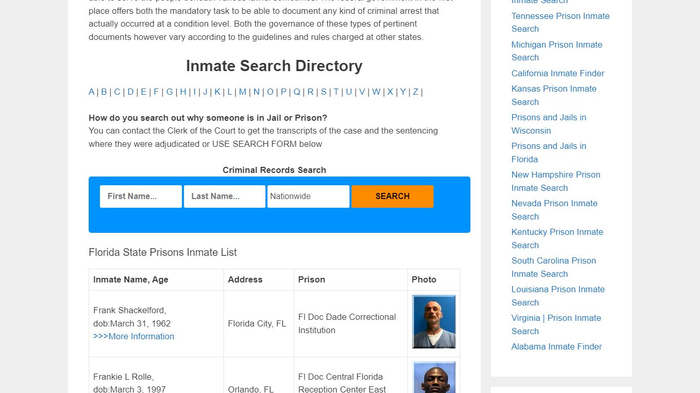 Florida State Prison Inmate Search